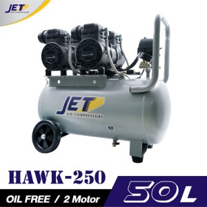 ปั๊มลมไร้น้ำมัน JETT HAWK-250 1450W.x2 ถัง 50 ลิตร ปั๊มลมไร้น้ำมัน JETT HAWK-250 1450W.x2 ถัง 50 ลิตร
