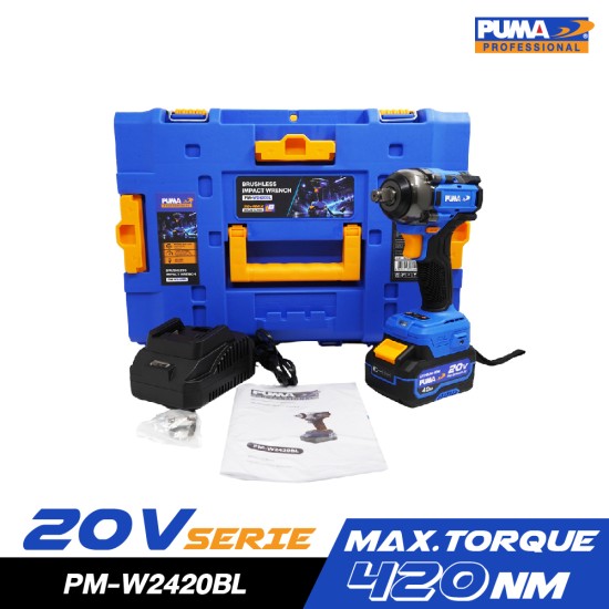 บล็อกกระแทกไร้สาย ไร้แปรงถ่าน 20V PUMA PM-W2420BL พร้อมแบตและแท่นชาร์จ บล็อกกระแทกไร้สาย ไร้แปรงถ่าน 20V PUMA PM-W2420BL พร้อมแบตและแท่นชาร์จ