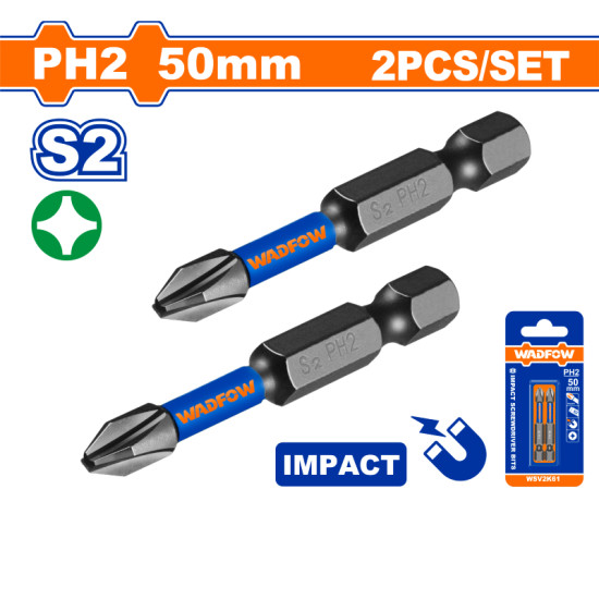 ดอกไขควงกระแทกแฉก WADFOW PH2x50mm S2 WSV2K61 ดอกไขควงกระแทกแฉก WADFOW PH2x50mm S2 WSV2K61