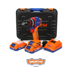 สว่านกระแทกไร้สายไร้แปรงถ่าน 20V. WADFOW WCDP6281 พร้อมแบตเตอรี่ 2 ก้อนและแท่นชาร์จ 