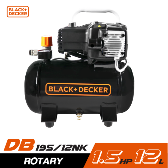 ปั๊มลมโรตารี่ BLACK&DECKER BD195/12-NK 1/2HP ถัง 12 ลิตร ปั๊มลมโรตารี่ BLACK&DECKER BD195/12-NK 1/2HP ถัง 12 ลิตร