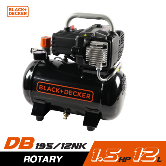 ปั๊มลมโรตารี่ BLACK&DECKER BD195/12-NK 1/2HP ถัง 12 ลิตร ปั๊มลมโรตารี่ BLACK&DECKER BD195/12-NK 1/2HP ถัง 12 ลิตร