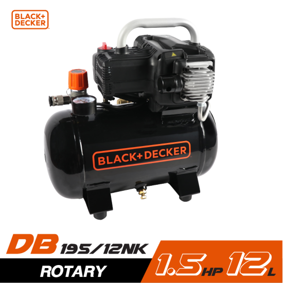 ปั๊มลมโรตารี่ BLACK&DECKER BD195/12-NK 1/2HP ถัง 12 ลิตร ปั๊มลมโรตารี่ BLACK&DECKER BD195/12-NK 1/2HP ถัง 12 ลิตร