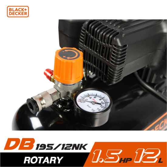 ปั๊มลมโรตารี่ BLACK&DECKER BD195/12-NK 1/2HP ถัง 12 ลิตร ปั๊มลมโรตารี่ BLACK&DECKER BD195/12-NK 1/2HP ถัง 12 ลิตร
