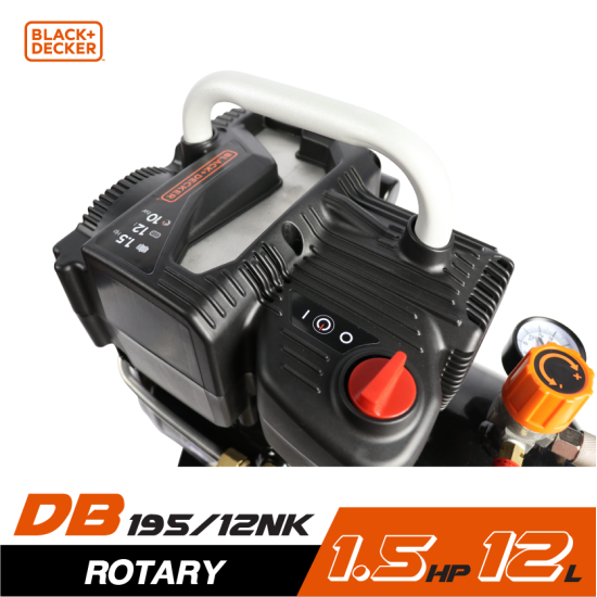 ปั๊มลมโรตารี่ BLACK&DECKER BD195/12-NK 1/2HP ถัง 12 ลิตร ปั๊มลมโรตารี่ BLACK&DECKER BD195/12-NK 1/2HP ถัง 12 ลิตร