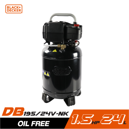 ปั๊มลม Oil free BLACK&DECKER BD195/24V-NK 1.5HP ถัง 24 ลิตร