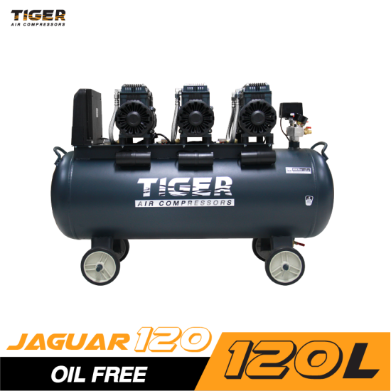 ปั๊มลมไร้น้ำมัน TIGER JAGUAR-120 1390Wx3 220V. ถัง 120 ลิตร