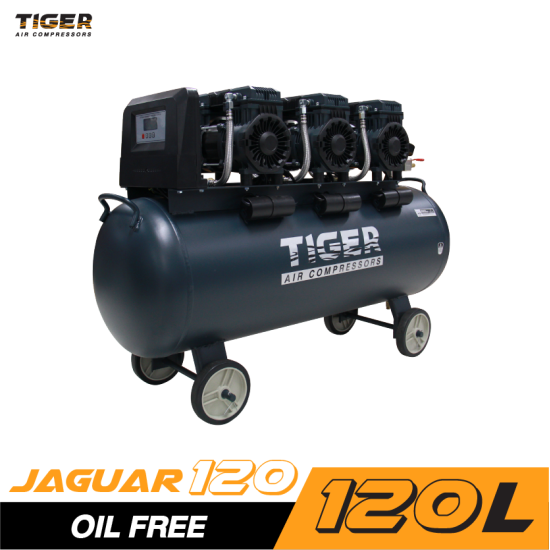 ปั๊มลมไร้น้ำมัน TIGER JAGUAR-120 1390Wx3 220V. ถัง 120 ลิตร