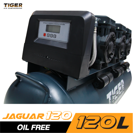 ปั๊มลมไร้น้ำมัน TIGER JAGUAR-120 1390Wx3 220V. ถัง 120 ลิตร