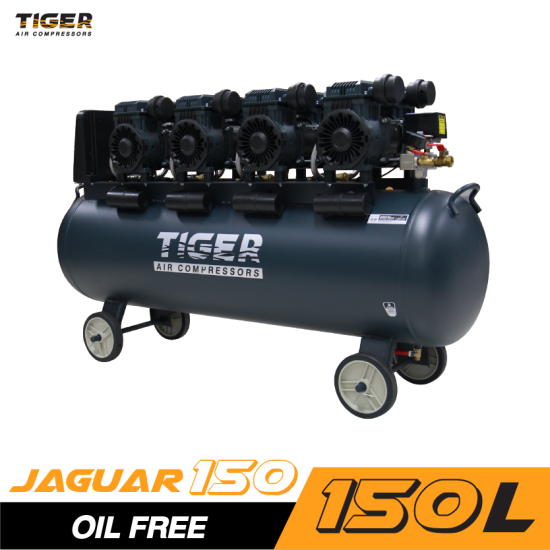 ปั๊มลมไร้น้ำมัน TIGER JAGUAR-150 1390Wx4 220V. ถัง 150 ลิตร